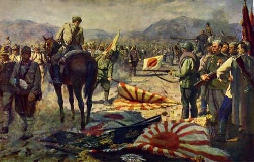 The Japanese Kwantung Army surrenders to the Soviet Red Army during the last days of World War II.