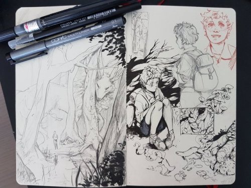Some sketchbook pages from the last couple of weeks I liked <3 Gotta sketch more, as always orz I’m starting to like my inking, maybe I’ll be able to work a bit more for this years inktober haha, gotta plan it nicely!Pens: Copic multiliner, Sakura Pigma pen 05, Pentel Fude, for pencil drawing I use a simple mechanical pencil with 2B leads! #auriart#traditional art#pencil drawing#ink drawing#fantasy art #why am I already thinking about Inktober its June omg