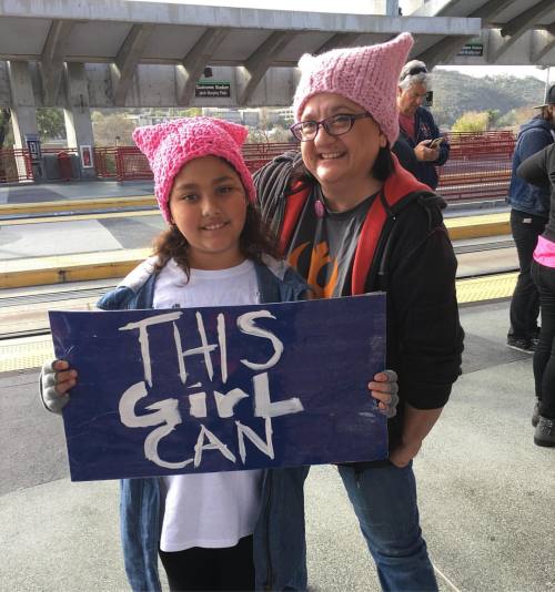 Gave one of my spare pussy hats to an awesome young lady who is ready to march for her future. And n