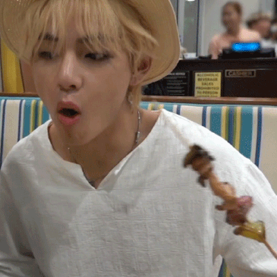 Nom nom nom. Nom nom nom?? Nom Nom!The ancient language of “Nom Nom”, known currently by only two people in this world: Kim Taehyung and Park Jimin (who was at the other end of this particular conversation). #kim taehyung#v#taehyung#tae#bts#bangtan#summer package#saipan#gif#2018#nom nom#jimin