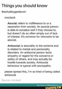 awake-society:  Asocial vs antisocial