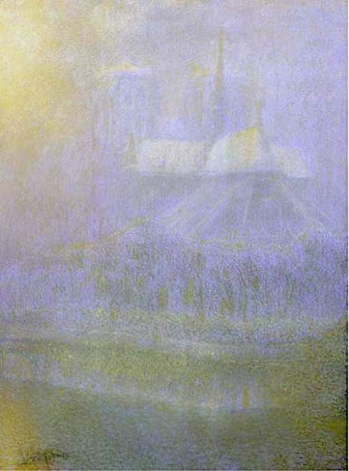 Lucien Levy-Dhurmer (Algerian, 1865-1953)  “Neige au chevet de Notre Dame” oil on canvas 72 x 53 cm.