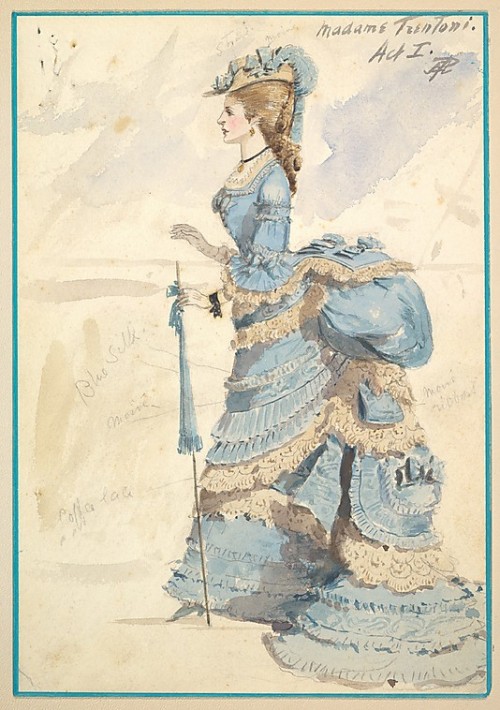 Drawing of lady in a blue dress by Percy Anderson (British,1850/51–1928 London), 1901MetMuseum: Desi