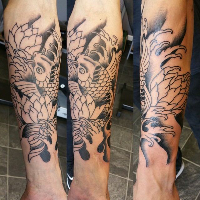 Tattooist on Tumblr: Started this koi sleeve yesterday, water is going to  be blue, so not put too much black shading, thanks for looking ...