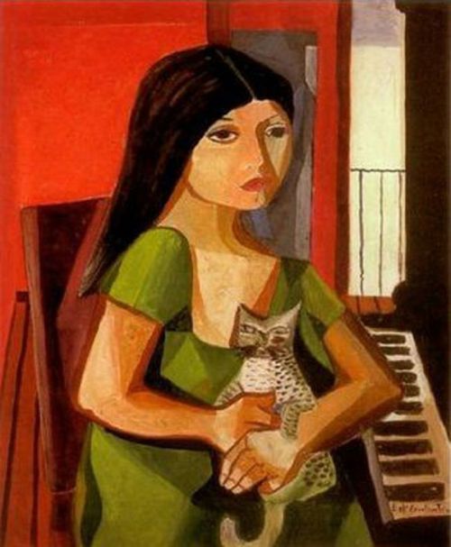 Girl with Cat and Piano    -  Emiliano Augusto Cavalcanti de Albuquerque Melo  1967Brazilian, 1897 –
