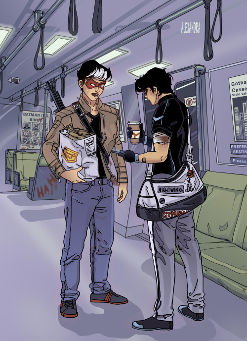 ghostpainters: Nightwing and Red Hood take the trainNightwing: Apparently, Tim and Duke already set 