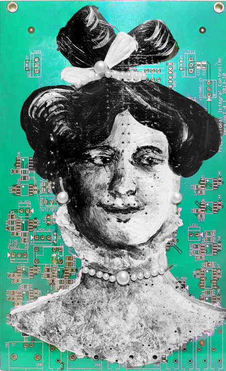 edwardian women in acrylic & pearl on printed circuit board pt 3