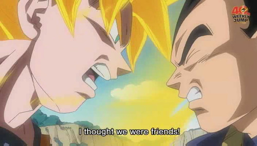 duvete:    yum!  VEGETA’S FACE.   I don’t think Goku’s very sorry.  OMG VEGETA WAOUHAGUAUh;dsuaga;uhga;uga DYING.               