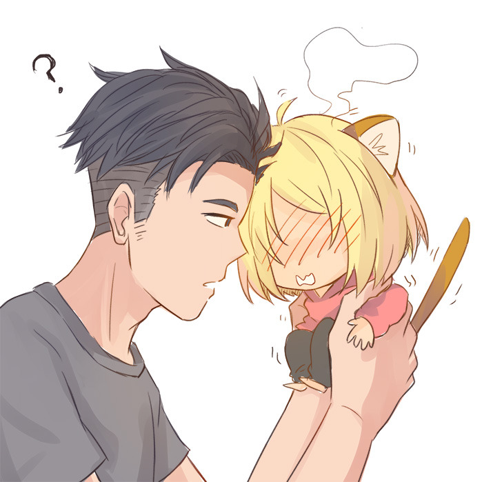 awen-ng: Drew something quick, where yurio cat wants to give a “little gift”