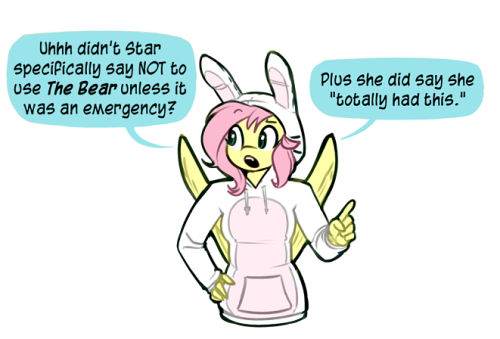 ultimareuniverse:Once upon a time, a young filly named Cottontail wanted to be a bear. It was…less than ideal. The End.AHHHH OMFG too cute~! X3 <3