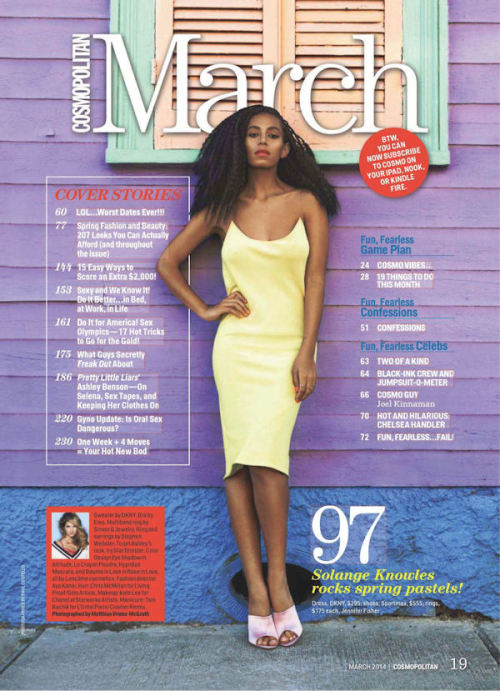 belle-ayitian:Solange Knowles Shows Off Her Spring Style In Cosmopolitan MagazineShe is modeling in 
