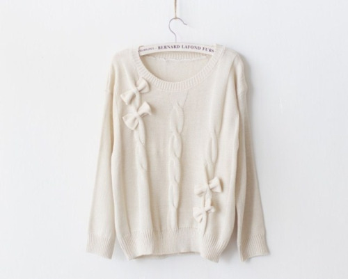 pastel-cutie:  Knit Bow Sweater ♥ You can use the code “pastelcutie” at checkout for 10% off your order~~ 