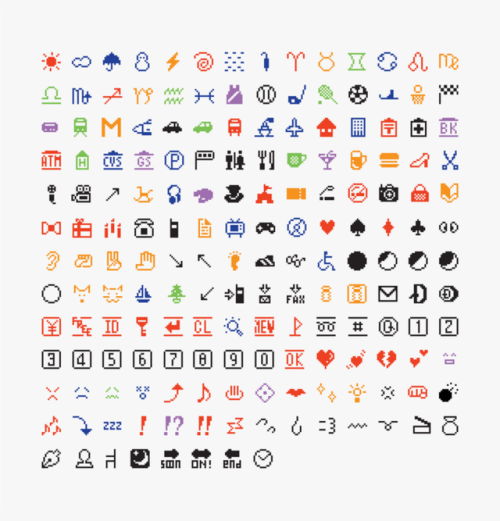 Shigetaka Kurita, first emojis, released in 1999. They formed the basis for today’s designs. The 176