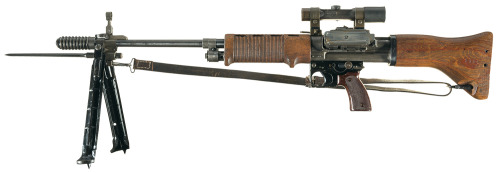 Rare World War II German FG-42 paratrooper rifle with bayonet, scope, and bipod.Estimated Value: $16