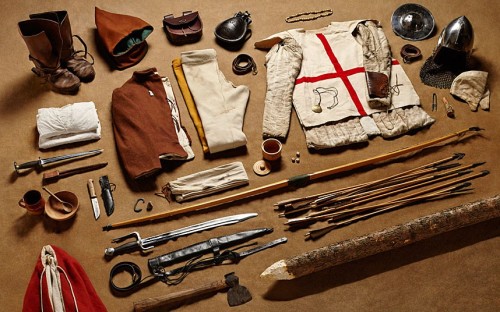 bantarleton:  The weapons and equipment of British warriors down the ages, from top to bottom; Huscarl, 1066 Crusader knight, 1244 Longbowman, 1415 Yorkist Man-at-Arms, 1485 New Model Army musketeer 1645 Private, 1709 Corporal, 1815 Private, 1916 Lance