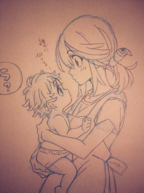 sushiobunny:  By the way, the artist said that this drawing was inspired by the “Ryuko is good with kids” comment; it’s Ryuko as a babysitter.  babe would make a great mother someday~ <3 <3 <3