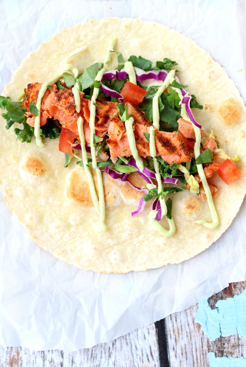 beautifulpicturesofhealthyfood:  Seared Salmon Tacos with Avocado Crema…RECIPE