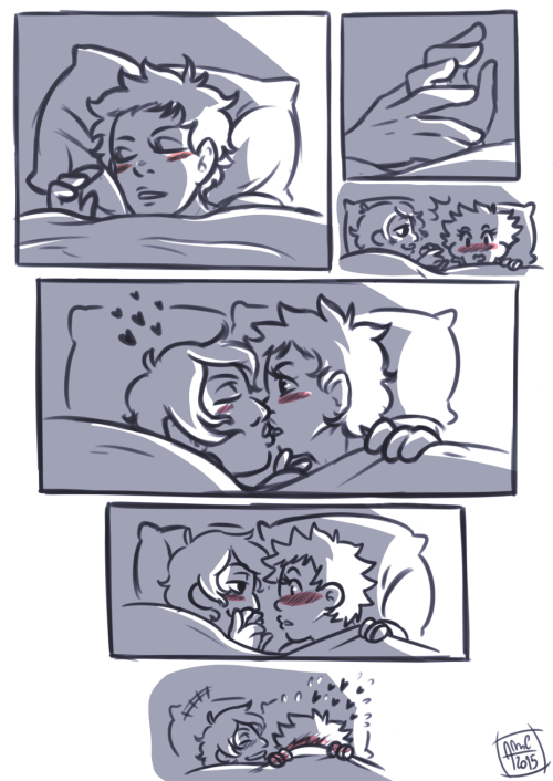 amc-art:Shinkai’s favourite hobby is to embarass his lovely boyfriend with sudden soft kisses.For my