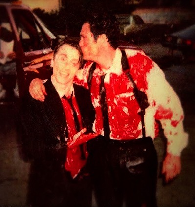 Tim Roth and Michael Madsen behind the scenes of Reservoir Dogs