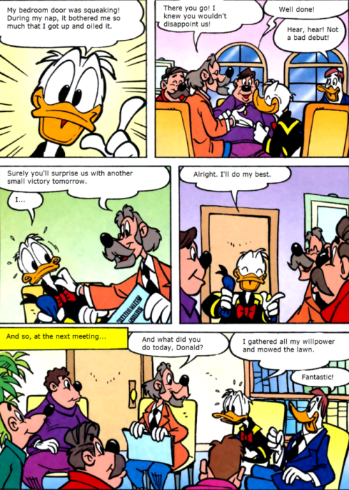 land-of-birds-and-comics:Donald Duck Goes To Group Therapy For His Debilitating Executive Dysfunctio