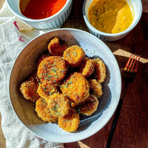 Fried King Oyster Mushroom Bites Follow for more recipesThese crispy Fried King Oyster Mushroom Bi