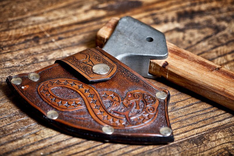 beastmancaravan:  One of my axes and the first axe sheath I made 