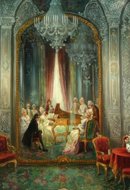 Stephan Sedlacek (1868–1936)Rococo interior with persons in the music hall