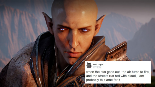 hufflepuffrave: impromptuonedykedanceparty: bubonickitten: Dragon Age: Inquisition + wolfpupy: Solas