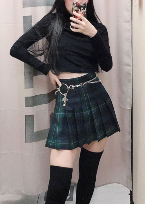 thigh highs and skirt