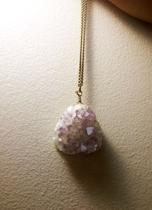 Raw Amethyst Druzy Necklace - from bearink on etsy