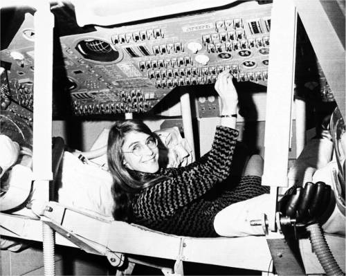 through-a-historic-lens: Computer Scientist Margaret Hamilton in a mock up of Apollo command module 