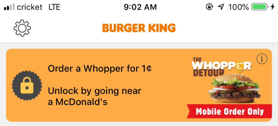 gayvian:  manslaughter:   burger king is offering a 1 cent whopper through their mobile app if you unlock the coupon while at a mcdonald’s   why does the burger king app have quests 