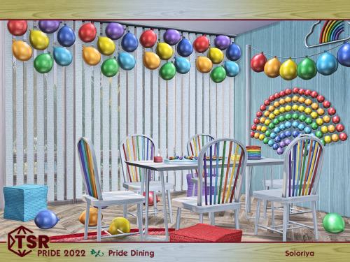 ***PRIDE 2022. Pride Dining*** Sims 4 Includes 10 objects: balloon, bench, dining chair, curtain, di