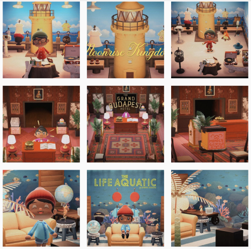 obviously.acnh on IG | Wes Anderson themed home in Animal Crossing New Horizons.