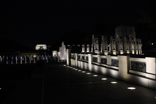 The National Mall by night. Korean War memorial, Martin Luther King memorial, Lincoln memorial and W