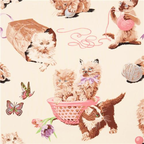 Kawaii Lolita Cream Kitten Print Skirt - $39.00