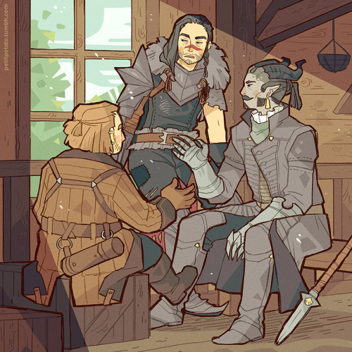 After recently drawing my Hawke, I decided I need a picture of him meeting Adaar in Inquisition.