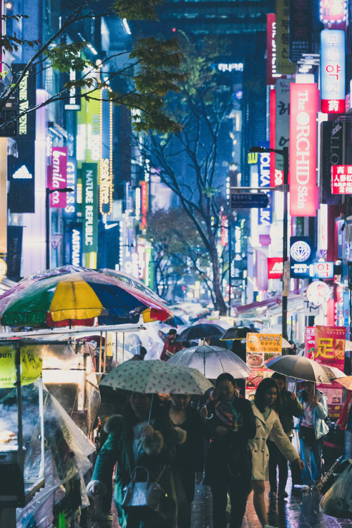 Walking home in Myeong-dong in the rain.