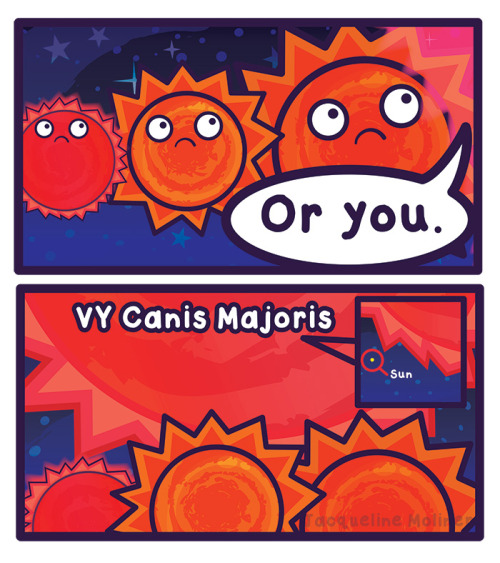 cosmicfunnies:Better late than never!This week’s finale on stars focuses on stellar sizes!http