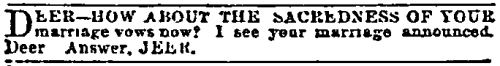 yeoldenews:A selection of strange and cryptic personal ads from The New York Herald, 1860s to 1890s.