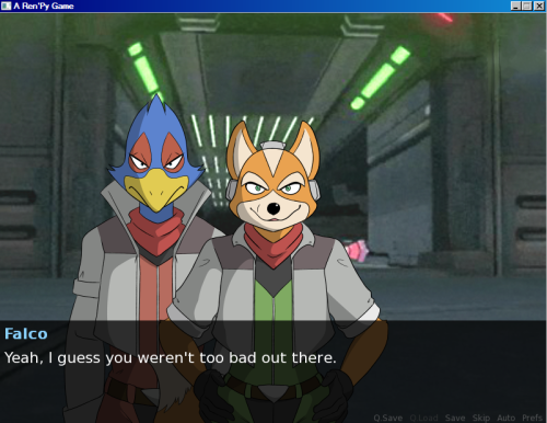 A first draft Star Fox visual novel style sprites, and some screenshots of them running in a game. 