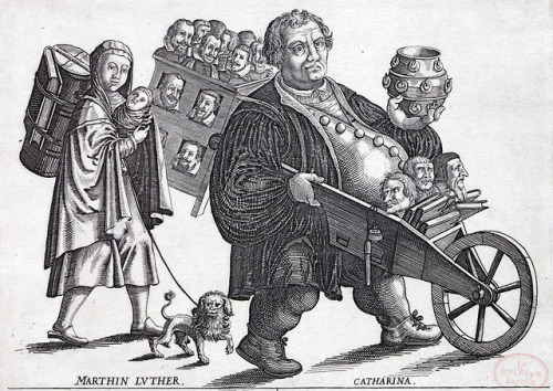 Martin Luther and Katharina von Bora in an antiprotestant cartoon (c. 1620).