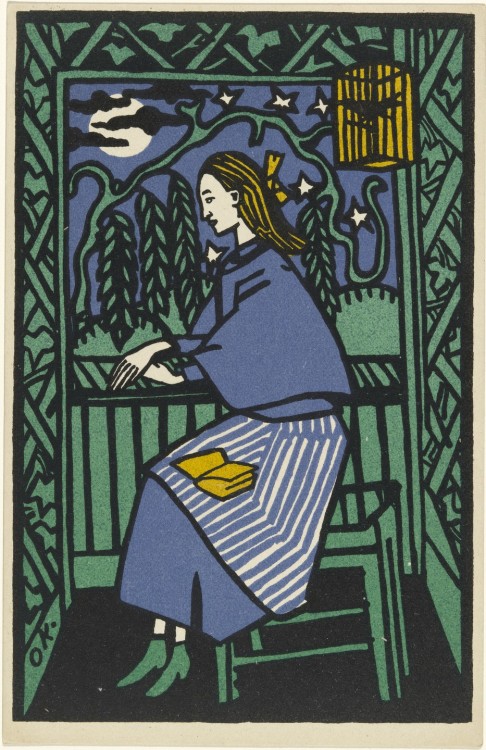 wenchofthescullery:artist-kokoschka:Girl at Window (Mädchen am Fenster) (postcard), Oskar Kokos