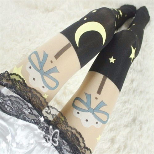 hyokko:Student Stars Moon Tattoo Printing Tights Use “purplehyacinth” for a discount on your purchase !
