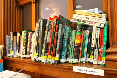 Lending LibraryNewly returned books to be reshelved.