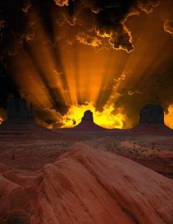 maurocuervo:  funnywildlife:  Spectacular Sunrise at the Monument Valley, who needs a church  una imagen espectacular 