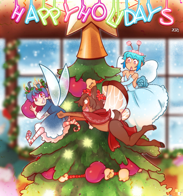 Happy holidays and Merry Christmas! Whatever it is you celebrate around this time of year, I hope its going okay and that youre healthy.Thanks for another wonderful year of support! I hope in 2022 you can continue to like my cuties and give them love. Itd mean a lot to me!✨ #holidays#christmas#xmas#happy holidays#merry christmas#yule#yuletime#fairies#fae#sal#battam#satine#solanaceae#illustration