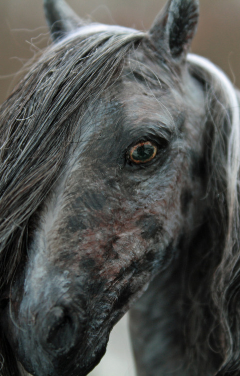quequinoxart:  “Kismet” ooak appaloosa gypsy vanner horse sculpture. He is made from polymer clay over a wire and foil armature, and painted in acrylics. His hair is a blend of mohair.  He’s for sale on etsy! 