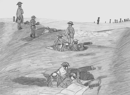 Canadian Machine Gunners Positioning Themselves In Shell Holes During The Battle Of Vimy Ridge, 1917
