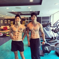 chinesemale:  Chest and abs workout day.